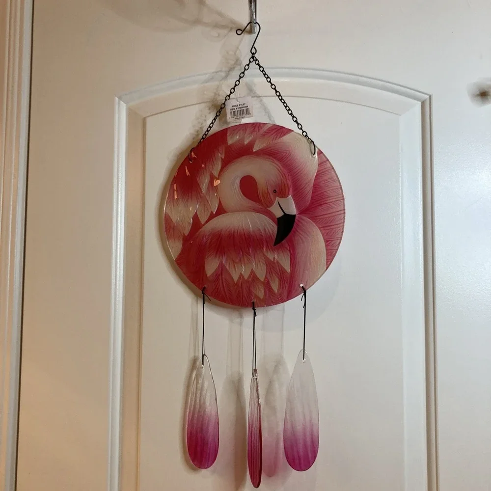 CoTa Large Round Glass Pink Flamingo Wind Chime NWT